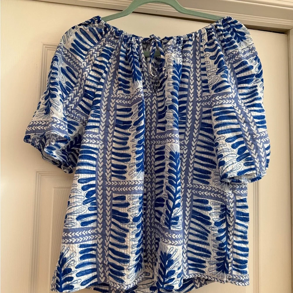 Blue Patterned Off-Shoulder Top - Picture 1 of 5